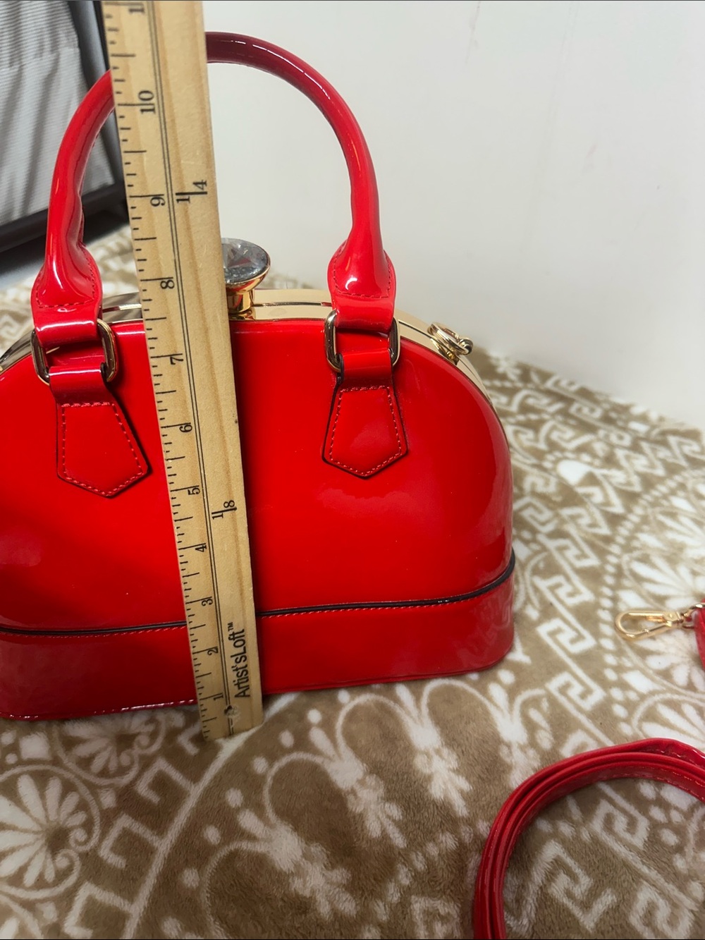 Red Patent Dome Satchel Handbag - Picture 7 of 13